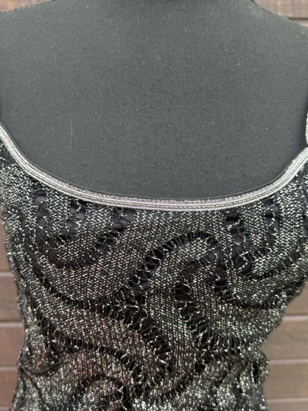 Vintage 90s California Concepts Metallic Gown Fringe Spaghetti Strap Dress - Picture 2 of 9